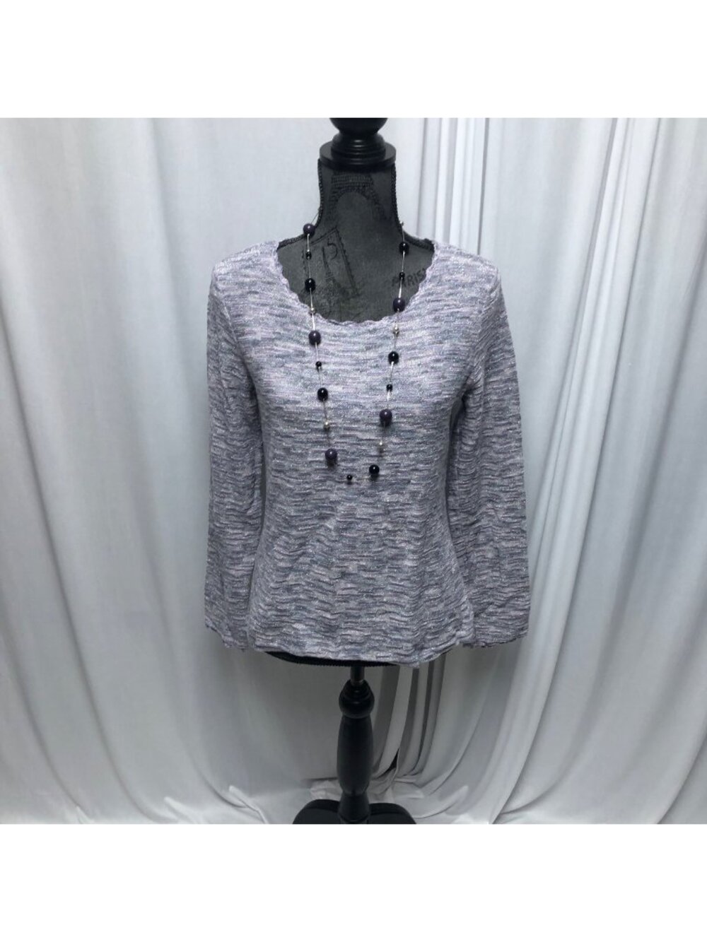 JH Collectibles Sweater Womens Size Medium Lavender Silver Metallic Long Sleeve